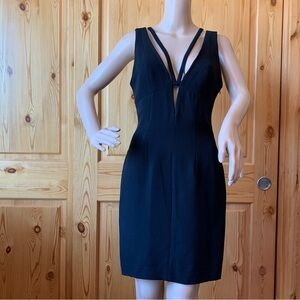 Vintage 90s Y2k Cache Plunging Neckline Cross Strap Mini Dress 4 Black Cocktail
